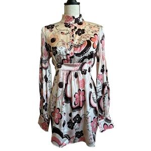 Vintage Y2K Sooki des LA Mod Floral Satin Tunic Top/Mini Dress